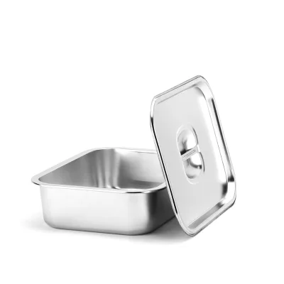 Factory New Bulk Serving Trays High Quality Stainless Steel Deep Tray Hotel Rectangular Supplies Square Food Storage Container