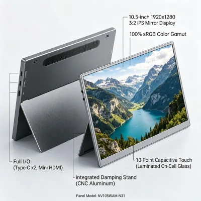 10.5-16 Inch IPS Capacitive Touch Screen Monitor Ultra Thin Gaming External Display for Phone & Laptop