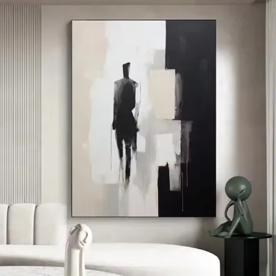 Eco-Friendly Wall Decor Modern Handpainted Acrylic Canvas Geometric Abstract Black Art Woman Figure Paintings