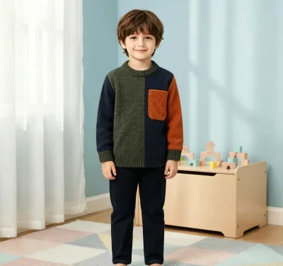 3-18Y Kids Color Block Sweater Shirt Boys Patchwork Button up Jacket Soft Casual Autumn Winter Top
