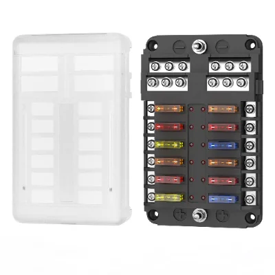 12 Position Fuse Holder Waterproof 12 Way Auto Electrical Fuse Box With Light for Car Boat Automotive