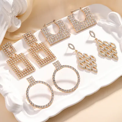 KITI Wholesale Crystal Rhinestone Drop Earring Luxury Geometric Dangle Earrings Girls Fashion Jewelry