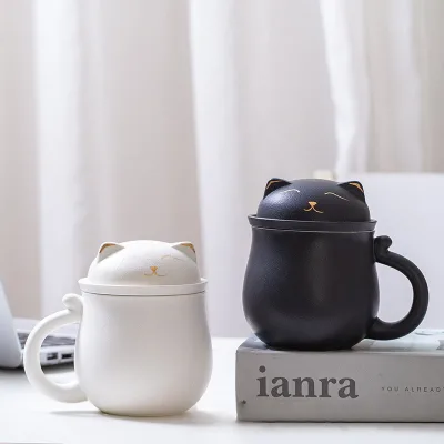 Creative Cat Ceramic Tea Cup Tea Separation Cup Lucky Cat Mug Office Cup With Lid Filter