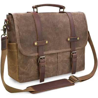 Vintage Men's Briefcase Genuine Leather Laptop Bag Business Handbag Shoulder Crossbody Bag for Computer