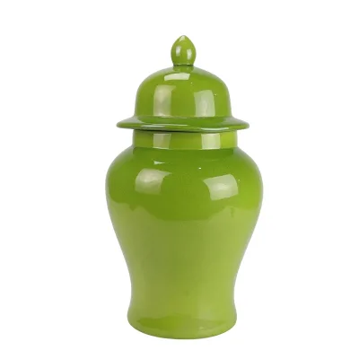 RYDB58-C-S Chinese Green Ginger Jar Solid Color Glazed Decorative Jar Table Lamps with Lid