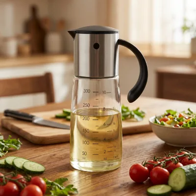 Gravity Oil & Vinegar Dispenser Bottle 300ml LFGB 18/8 Stainless Steel Glass Kitchen Cooking Oil Container