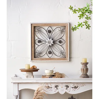 Home Decor Festival Antique Handmade Square Wood and Metal Wall Art for Sale Hot Selling New Customized