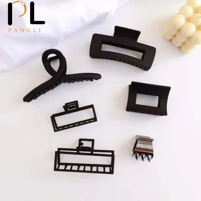 PL Big Size Matte Black Color Hair Accessories Frosted Geometric Rectangle Acrylic Metal Women Girls Hair Claw