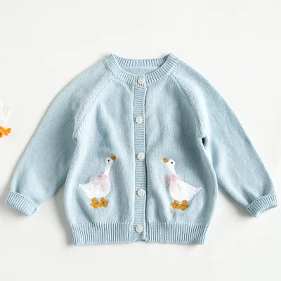 Fancy Design Kids Winter Warm Sweater Europe Girls Duck Embroidery Knitted Sweater