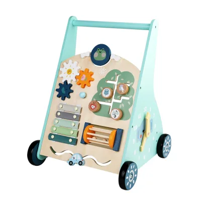 Montessori Wooden Baby Walker with Push Cart Blocks Early Educational Walking Exercise Balance Coordination Toys