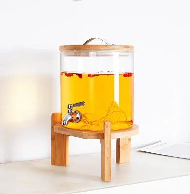5L 7.5L 10L Clear Heat Resistant Glass Drink Beverage Juice Water Dispenser Fermentation Tank Container with Tap and Bamboo Lip