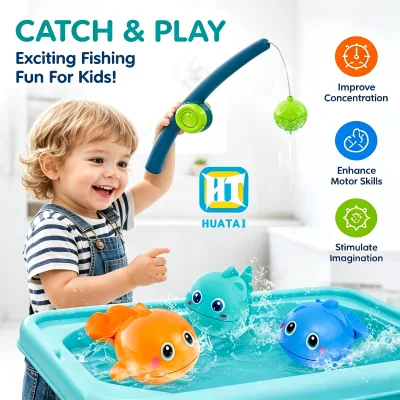 HTL Fish Game Children 2in1 Fish Toy and Bath Toy Set Summer Water Play Baby Bath Toys Educational Motor Skills Toy for Kids