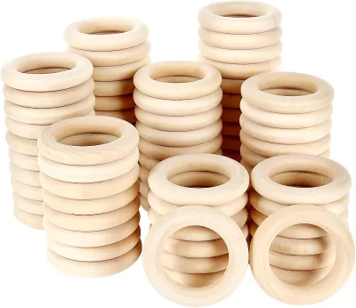 100 Handmade Wooden Rings, Solid Wood Ring Smooth Wood Ring, for DIY Craftsmanship, Ring Pendant Jewelry Fringe Decoration