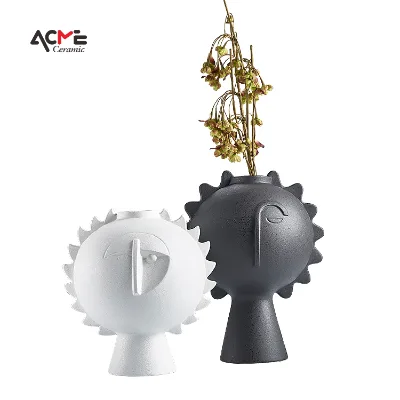 Wholesale Modern Artistic Black and White Ceramic Vase Set for Flowers White Black Porcelain Vase Boho Vase Decor