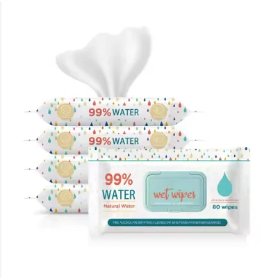 Custom Extra Large Size Comfort Durable 80 Pcs Thick Baby Wipes Fragrance Free Wet Tissues