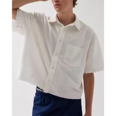New Men's White Knitted Cotton Shirt Custom Logo Single Button Pocket Short Sleeve Breathable Summer Comfortable Casual Polo
