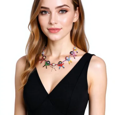 Unique and Niche Creative Design, Hand Woven Cartoon Three-dimensional Figurine, Pearl Women's Collarbone Chain Necklace