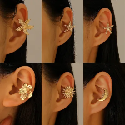 Vacation-Style Ear Cuffs (No Piercing Needed): Starfish, Sun, Moon & Flower Non-Pierced Ear Accessories