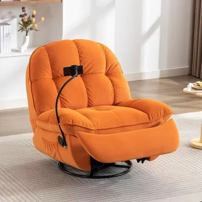 Hot Sale Comfortable Soft Swivel Single Fabric Recliner with Cell Phone Holder for Living Room Leisure and Relaxation