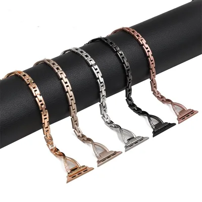 Hot Selling Watch Strap Suitable for Apple Watch 9 X-Shaped Metal Inlaid Diamond Hand for Iwatch Rhinestone Steel Strap