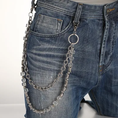 New Fashion Style Jeans Chain Hip Hop Alloy and Acrylic Double Chain Body Jewelry Women and Men's Body Chain