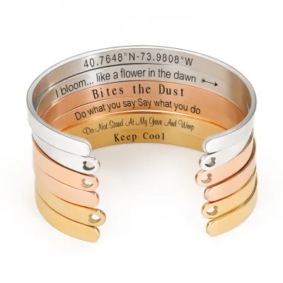 EManco Custom Women's OPEN Cuff Bracelet Personalized Fashion Wrap Engraved Bracelets Fine Jewelry Bracelets Bangles