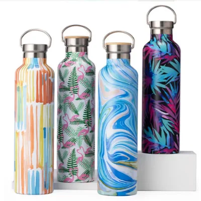 32oz double wall stainless steel vacuum insulate sports water bottle with bamboo lids