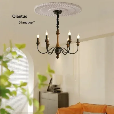 American Retro Solid Wood LED Chandelier 5-Year Warranty French Mid-Century Wabi-Sabi Styles for Living Room Dining Lighting