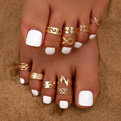 VKME 10Pcs/Set Lightning Hollow Star and Moon Toe Rings Set for Women Jewelry