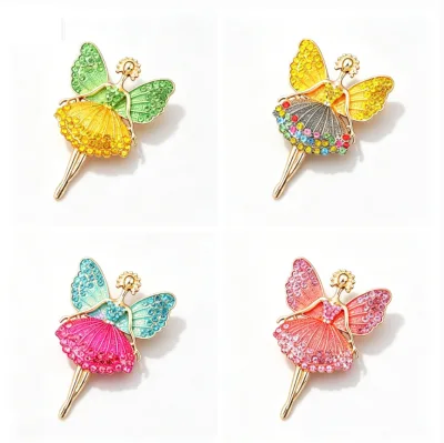 CLARMER 2026 Korean Ballerina Brooch Sparkle Rhinestone Angel Wings Pin Sweet Dance Brooch for Women Jewelry for Sweater Scarf