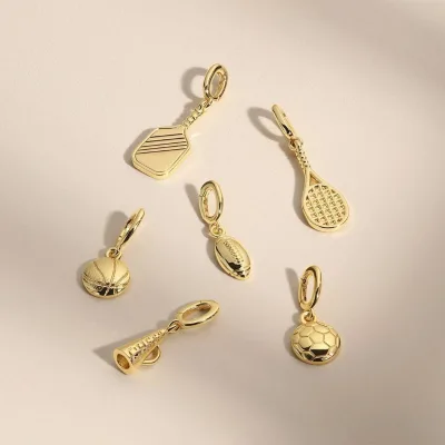 PDANY 18K Gold Plated Stainless Steel Tennis Racket Pendant DIY Baseball Football Pendant for Men and Women