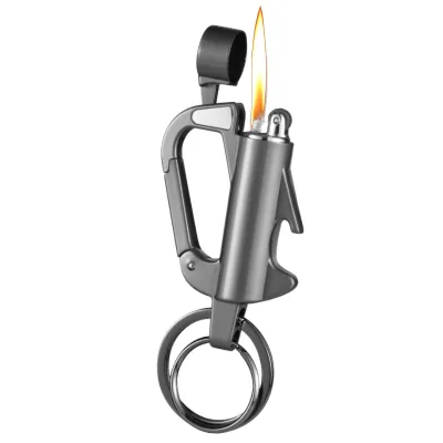 Hot Selling Retro Style Multifunction Keychain Integrated Open Flame Lighter and Kerosene Bottle Opener with Modern Design