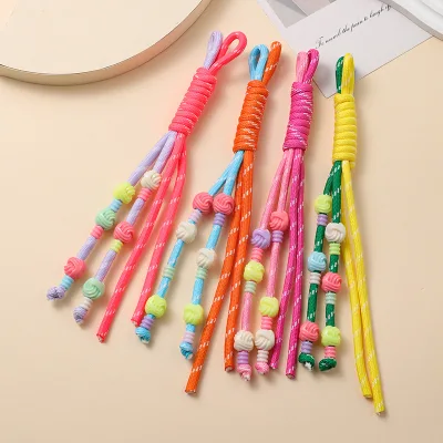 Colorful Handwoven Rope Key chain ,Women Bead Bag Charm pendant Knot Lanyard Key ring for Handbag Friendship Gifts