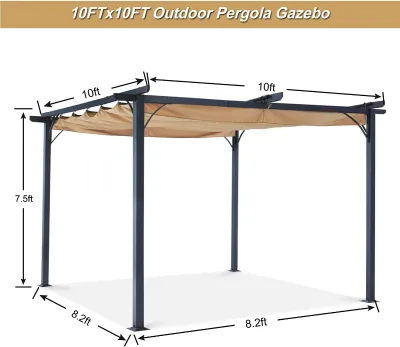 Backyard Metal Pergola 11x11 Outdoor Gazebo with Retractable Canopy Cover Heavy-Duty Steel Frame for Patio Garden