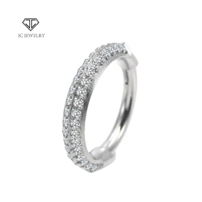 ASTM F136 Implant Grade Titanium Hinged Segment Nose Ring Hypoallergenic Body Jewelry Zircon for Men Women Children Perfect Gift