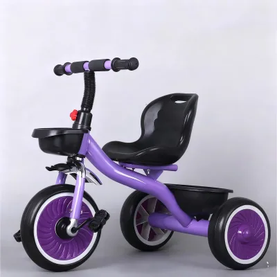 3 Wheels Kids Tricycle Purple Children Tricycle with Dual Baskets Ergonomic Seat for Toddlers