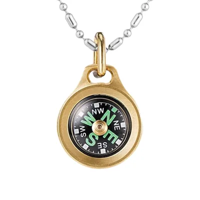 Mini EDC Pocket Brass Keychain Survival Gear for Car Hiking Outdoor Camping with Small Compass Metal Case Dial Display Pointer