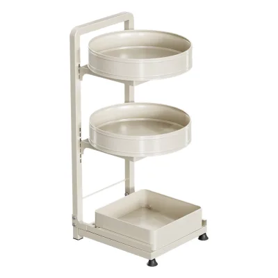 360° Rotating Pull Out Spice Rack Carbon Steel 2/3 Tier Seasoning Organizer Kitchen Countertop Storage No Install for Wholesale