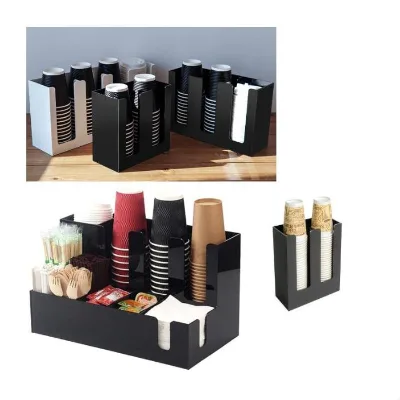 SUNMAX Black 11-Section Countertop Cup Lid and Napkin Organizer Cup Holder Condiment Organizer