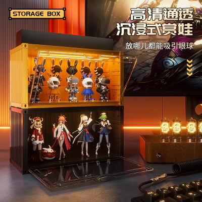 Container Design Toy Display Box Plastic Storage Box for Figure Model Display case with LED Light