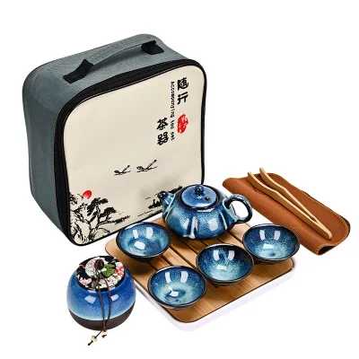 Travel Sky Tea Set Jingdezhen Temmoku Glaze Teapot Chinese Tea Cups Set Gaiwan Coffee Ware Tea Cups