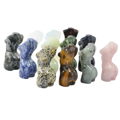 DIY Crystal Crafts Female Mannequin Torso Hand Carved Crystal Rose Quartz Nude Model Women Body