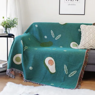 Modern Minimalist Avocado Sofa Blanket Nordic Fresh Jacquard Leisure Throw Soft Woven Fringed Household Tapestry
