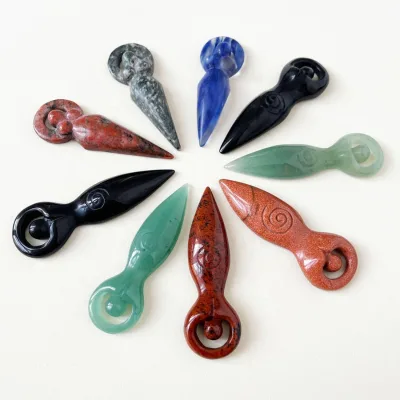 Assorted Carved Gemstone Crystal Holy Goddess Figurines Carving for Pendants