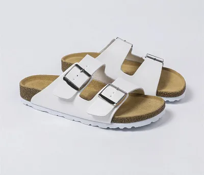 Birkenstocks Cow Leather Flat Sandals With Comfortable Button Closure All Seasons Slip-on Design-essential Factory Outlet