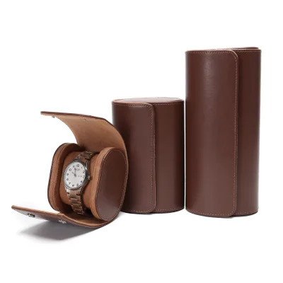 Custom Badge Luxury Blue PU Leather Watch Box Three Sizes Portable Waterproof Travel Watch Roll up Box