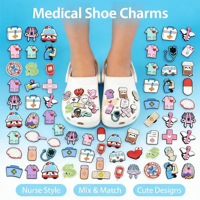 New Arrival 2D Medical Souvenir Shoe Charms Bulk Emergency Team Bag PVC Unisex Soft Fit Garden Clogs Sandals Shoe Clips
