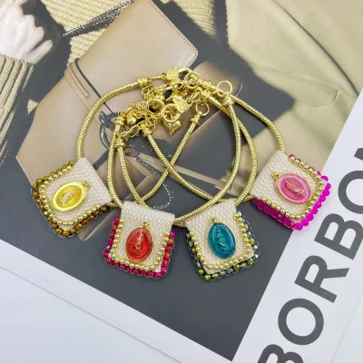Original Religious Charm Virgin Mary Cloth Strap Bracelet Handmade Catholicism Fashion Jewelry Bangles for Women