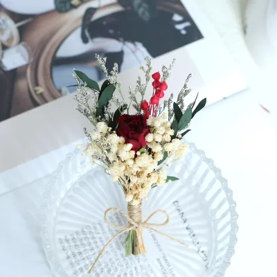 Small Preserved Flower Arrangements Real Roses Bouquet for Bridal Corsage Gift Packaging and Home Decoration Crafts