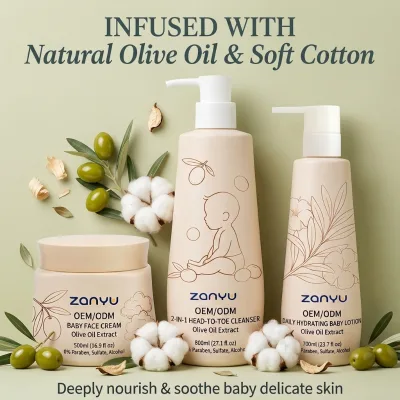 Private Label Plant Based Non-Toxic Olive Oil Sensitive Daily Moisturizing Baby Skincare Trio Set Vitamin E Nourishing Kit